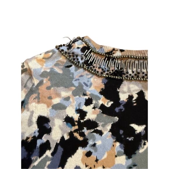 Anthropologie HWR Monogram Beaded Collar Crop Cardigan Sweater Abstract Pattern - Picture 11 of 14